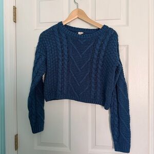 I JOAH Women's Cable Knit Cropped Sweater - Blue